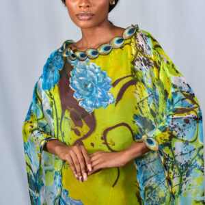 Aqua Blue and Green Boat Neck Kaftan