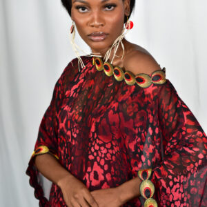 Black and Burgundy Boat Neck Kaftan